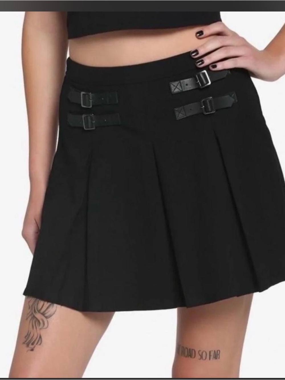 Hot Topic Black Pleated Mini Skirt with Buckle Straps - size XL - punk - grunge